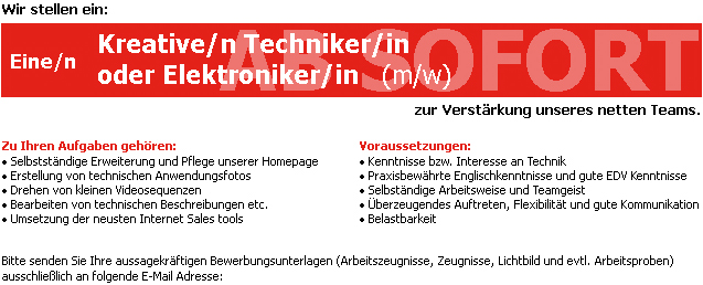 Stellenanzeige Kreativer Techniker